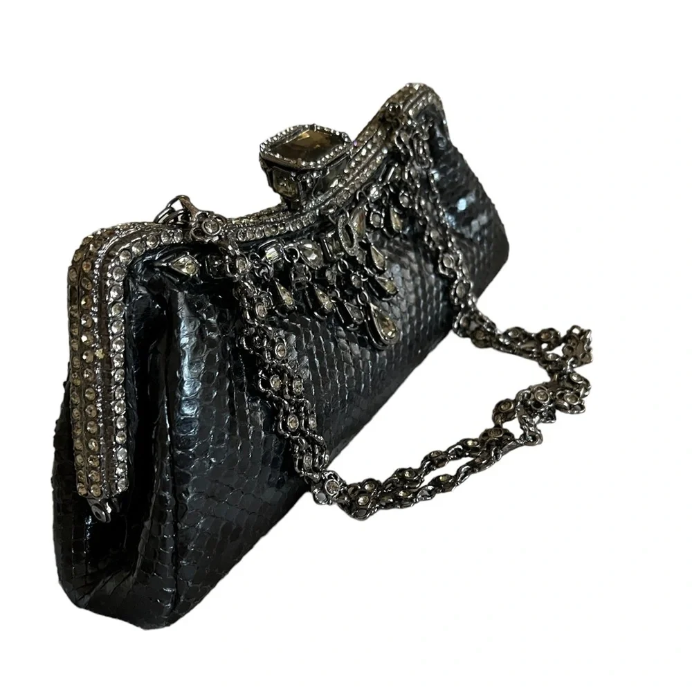 CLARA KASAVINA hand made black snake skin handbag clutch bag - Picture 4 of 16